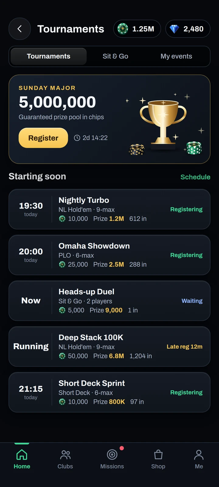 Tournaments on a phone